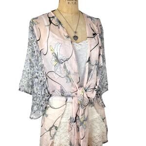 Enchanting Vtg Steve Madden Sheer Floral Kimono Robe / Cover-Up (One Size) Fairy